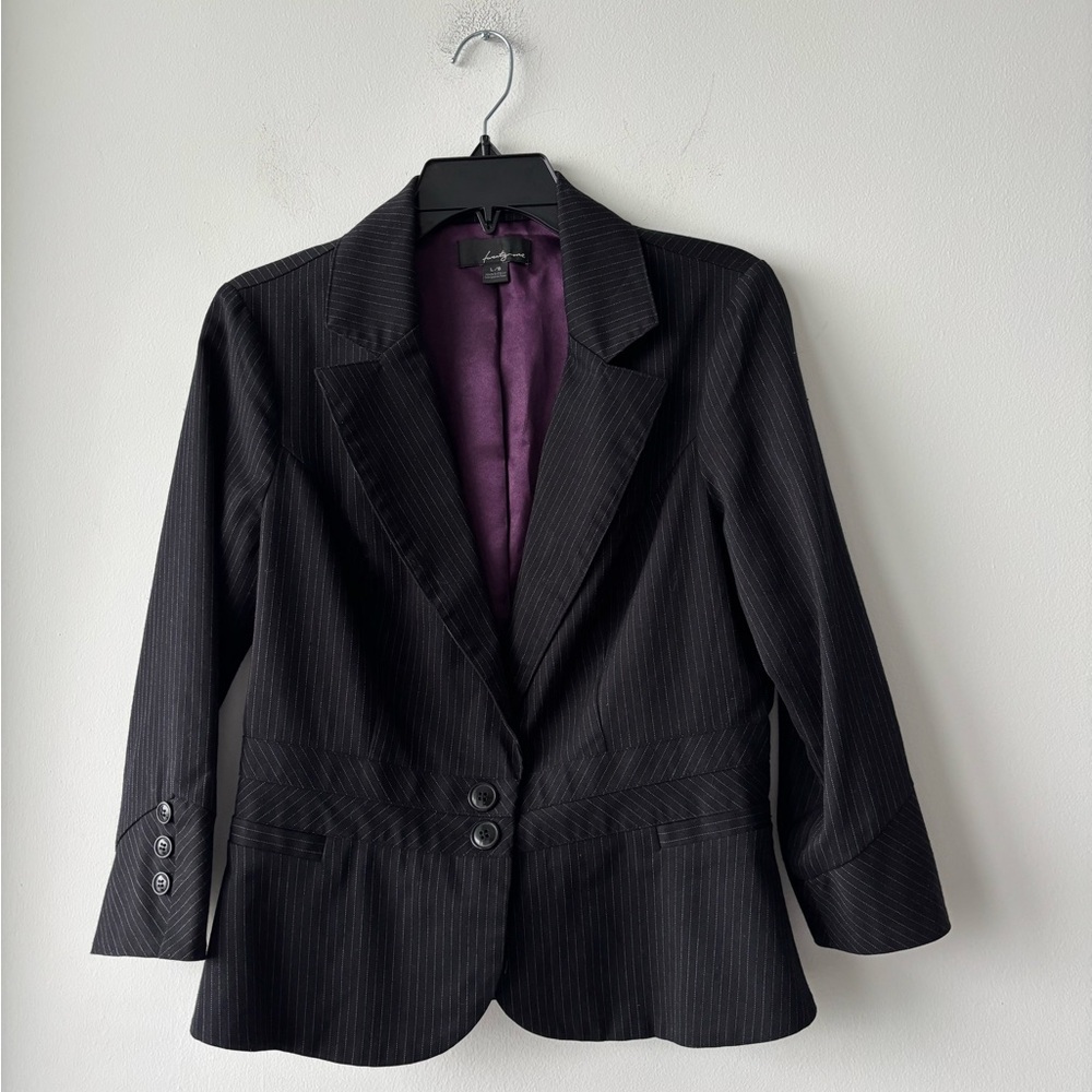 Y2K Forever 21 Blazer Black Stripe Lined 2 Button Women L Career Office Academia